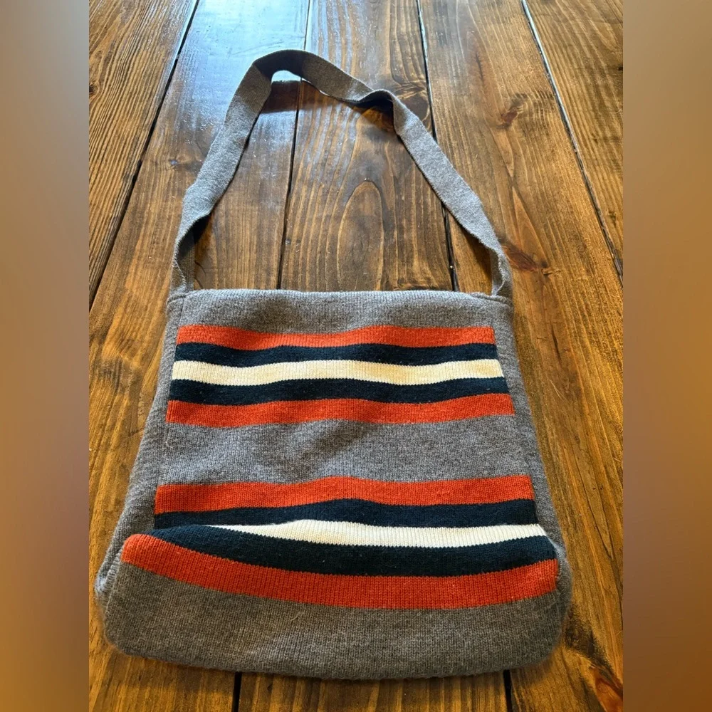Striped Gray and Orange Knit Messenger Bag